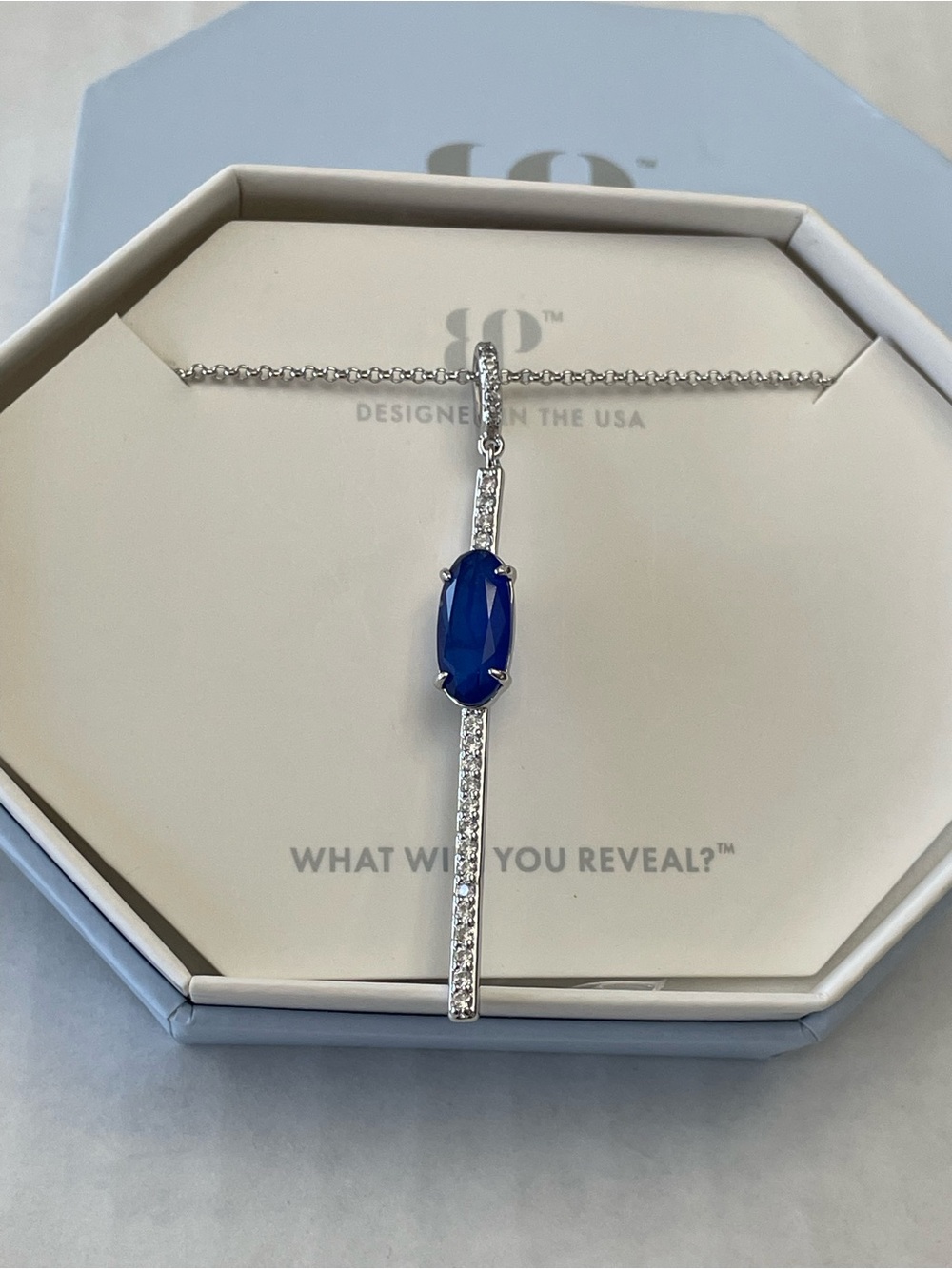 Bomb Party Necklace “Broke The Ice With This” NK26074, Rhodium/Sapphire, New